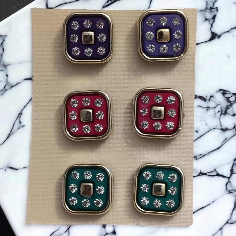 Gold Rhinestone Multicolor Earrings Set
